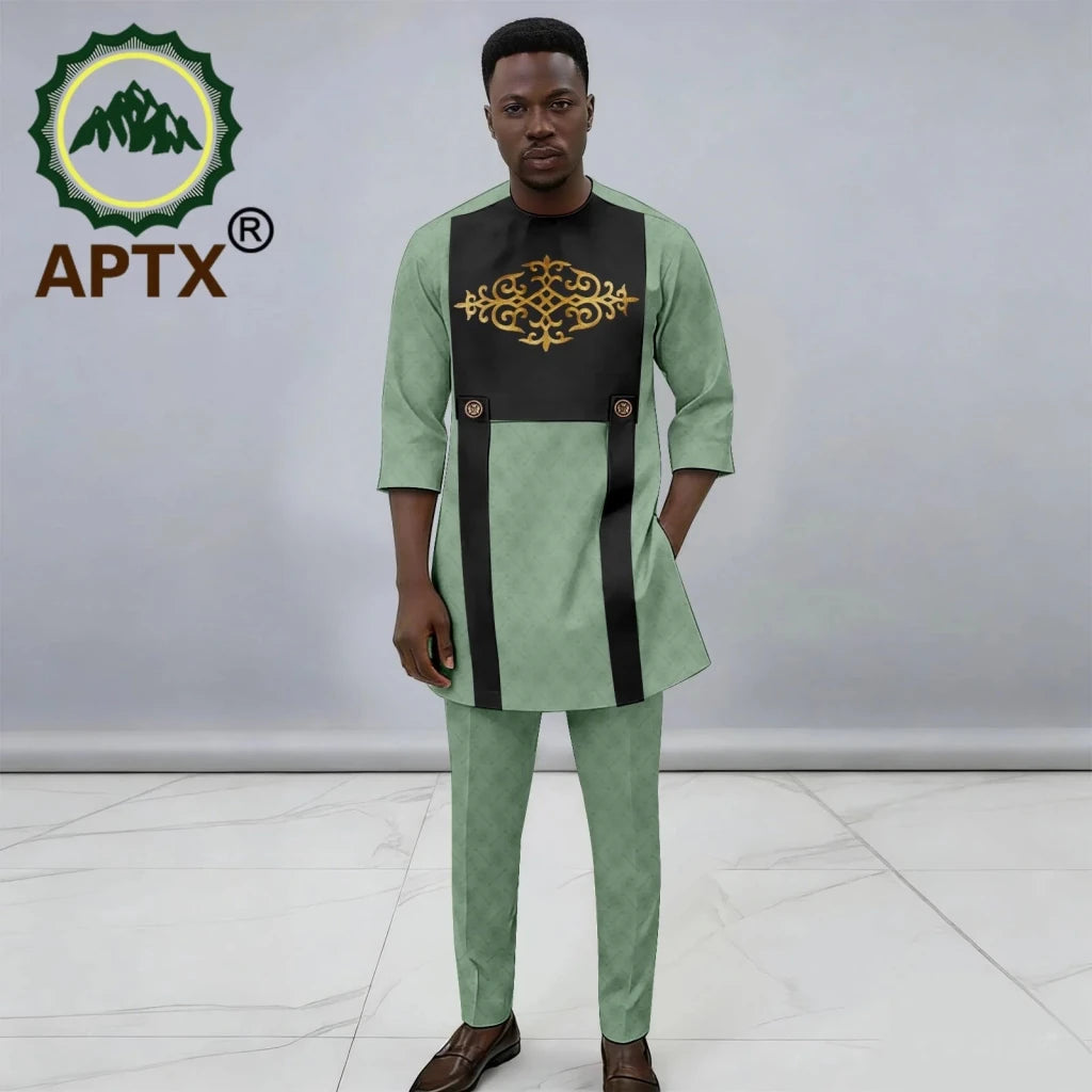 Men's African Dashiki 2-Piece Set – Quarter Sleeve Shirt & Trousers - Free Delivery Worldwide only at Flexi Africa
