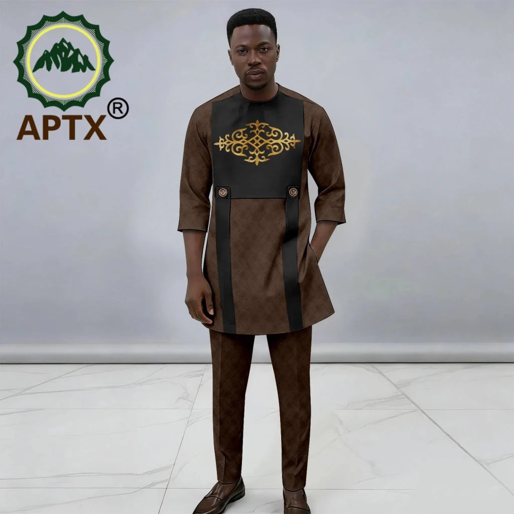 Men's African Dashiki 2-Piece Set – Quarter Sleeve Shirt & Trousers - Free Delivery Worldwide only at Flexi Africa