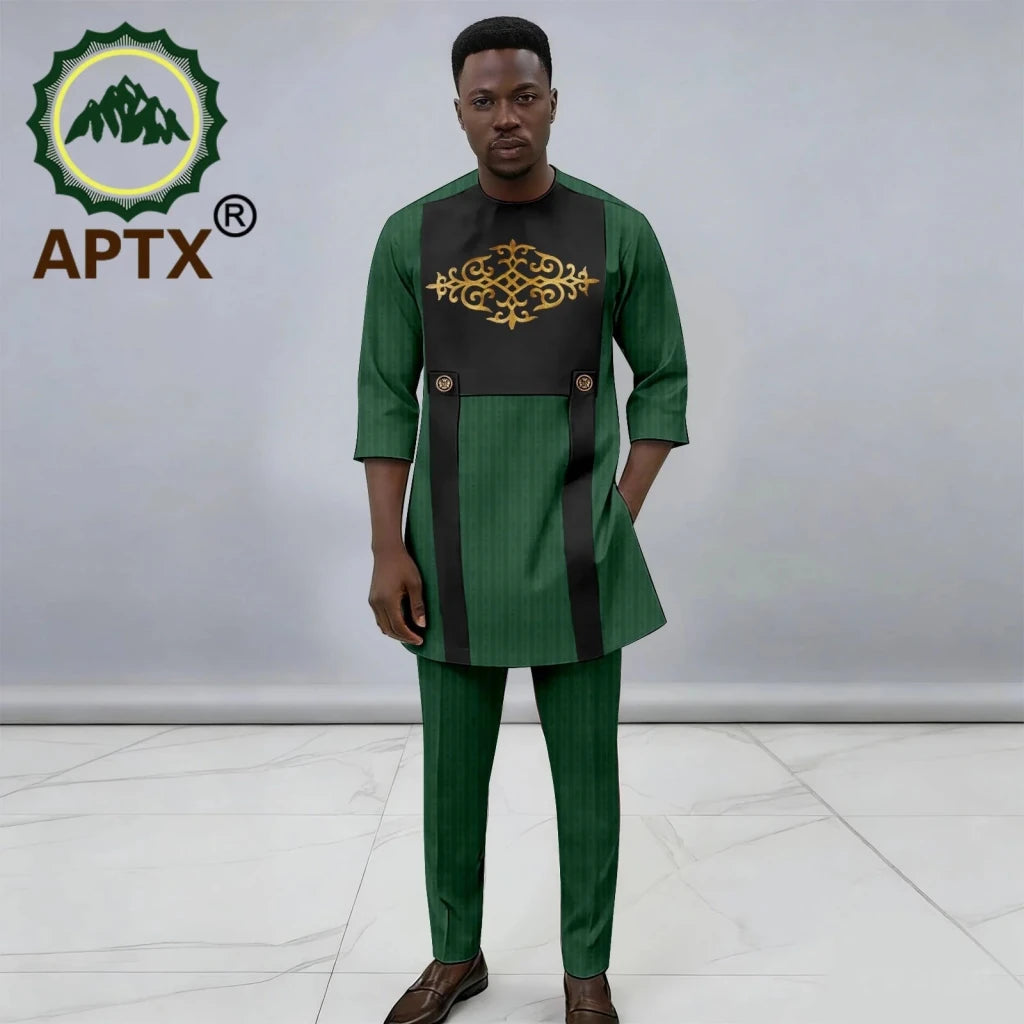 Men's African Dashiki 2-Piece Set – Quarter Sleeve Shirt & Trousers - Free Delivery Worldwide only at Flexi Africa
