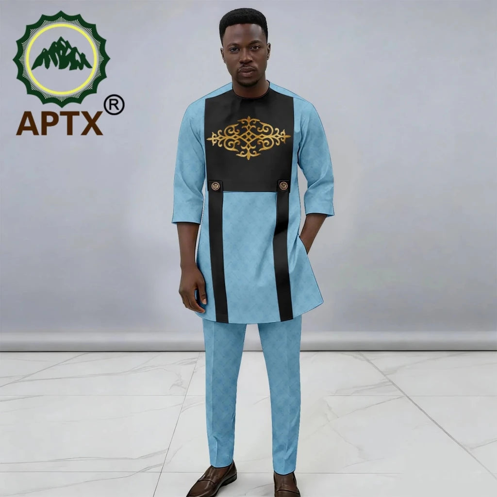 Men's African Dashiki 2-Piece Set – Quarter Sleeve Shirt & Trousers - Free Delivery Worldwide only at Flexi Africa