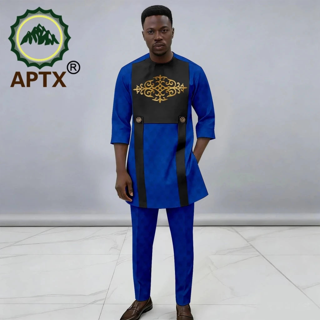Men's African Dashiki 2-Piece Set – Quarter Sleeve Shirt & Trousers - Free Delivery Worldwide only at Flexi Africa