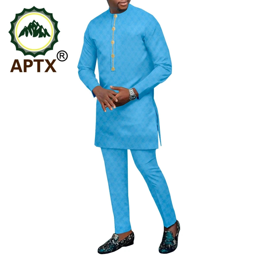 Men's African Dashiki 2-Piece Set – Quarter Sleeve Shirt & Trousers - Free Delivery Worldwide only at Flexi Africa