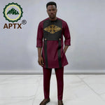Men's African Dashiki 2-Piece Set – Quarter Sleeve Shirt & Trousers - Free Delivery Worldwide only at Flexi Africa