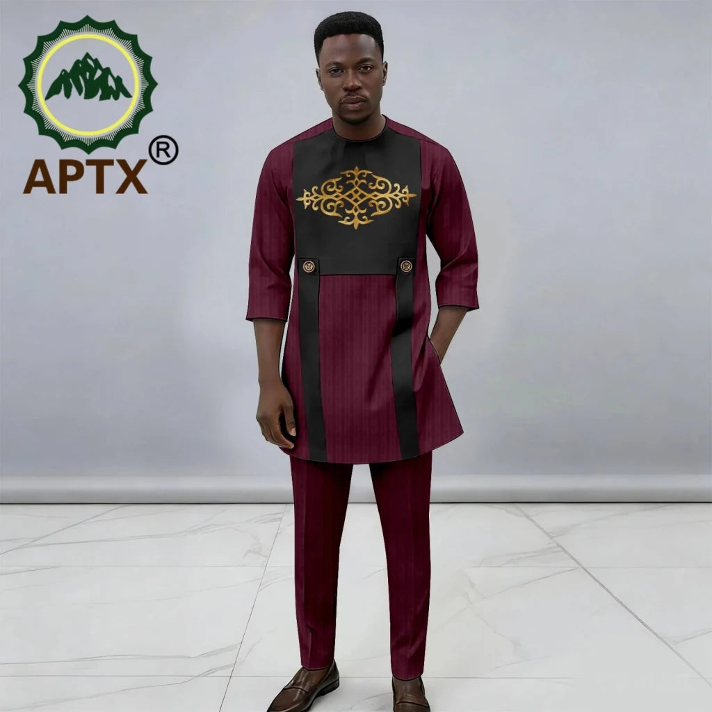 Men's African Dashiki 2-Piece Set – Quarter Sleeve Shirt & Trousers - Free Delivery Worldwide only at Flexi Africa