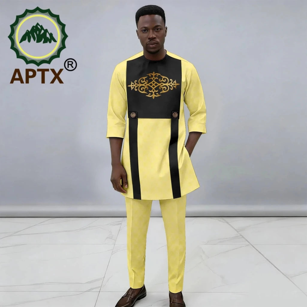 Men's African Dashiki 2-Piece Set – Quarter Sleeve Shirt & Trousers - Free Delivery Worldwide only at Flexi Africa