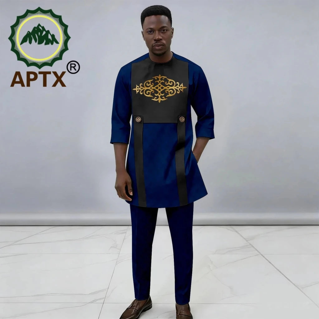 Men's African Dashiki 2-Piece Set – Quarter Sleeve Shirt & Trousers - Free Delivery Worldwide only at Flexi Africa