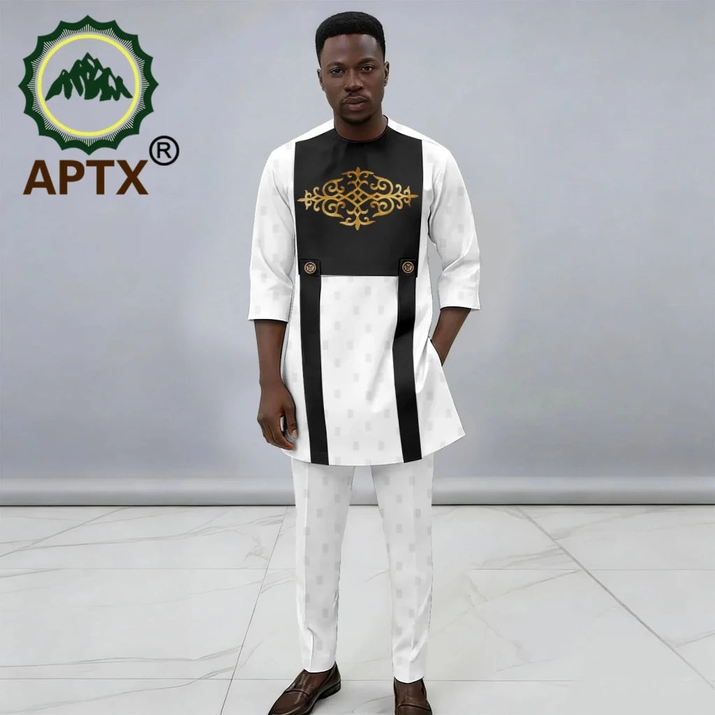 Men's African Dashiki 2-Piece Set – Quarter Sleeve Shirt & Trousers - Free Delivery Worldwide only at Flexi Africa