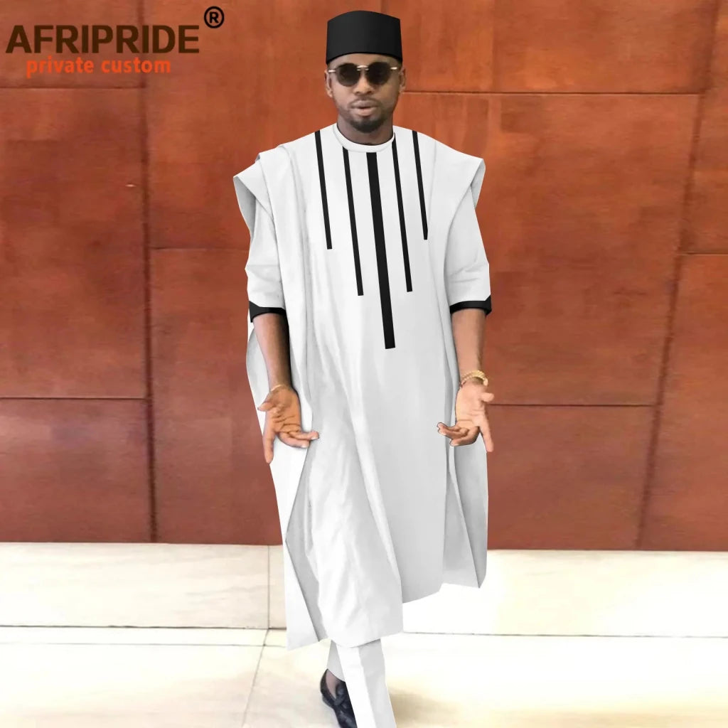 Men’s African Dashiki Agbada Shirt, Pants & Tribal Hat 3PC Set – Traditional Formal Attire - Free Delivery Worldwide only at Flexi Africa