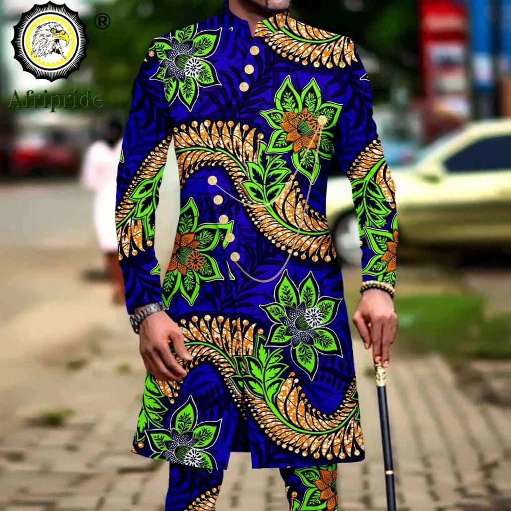 Men’s African Dashiki Suit – Printed Jacket and Ankara Pants 2-Piece Wedding Attire - Free Delivery Worldwide only at Flexi Africa