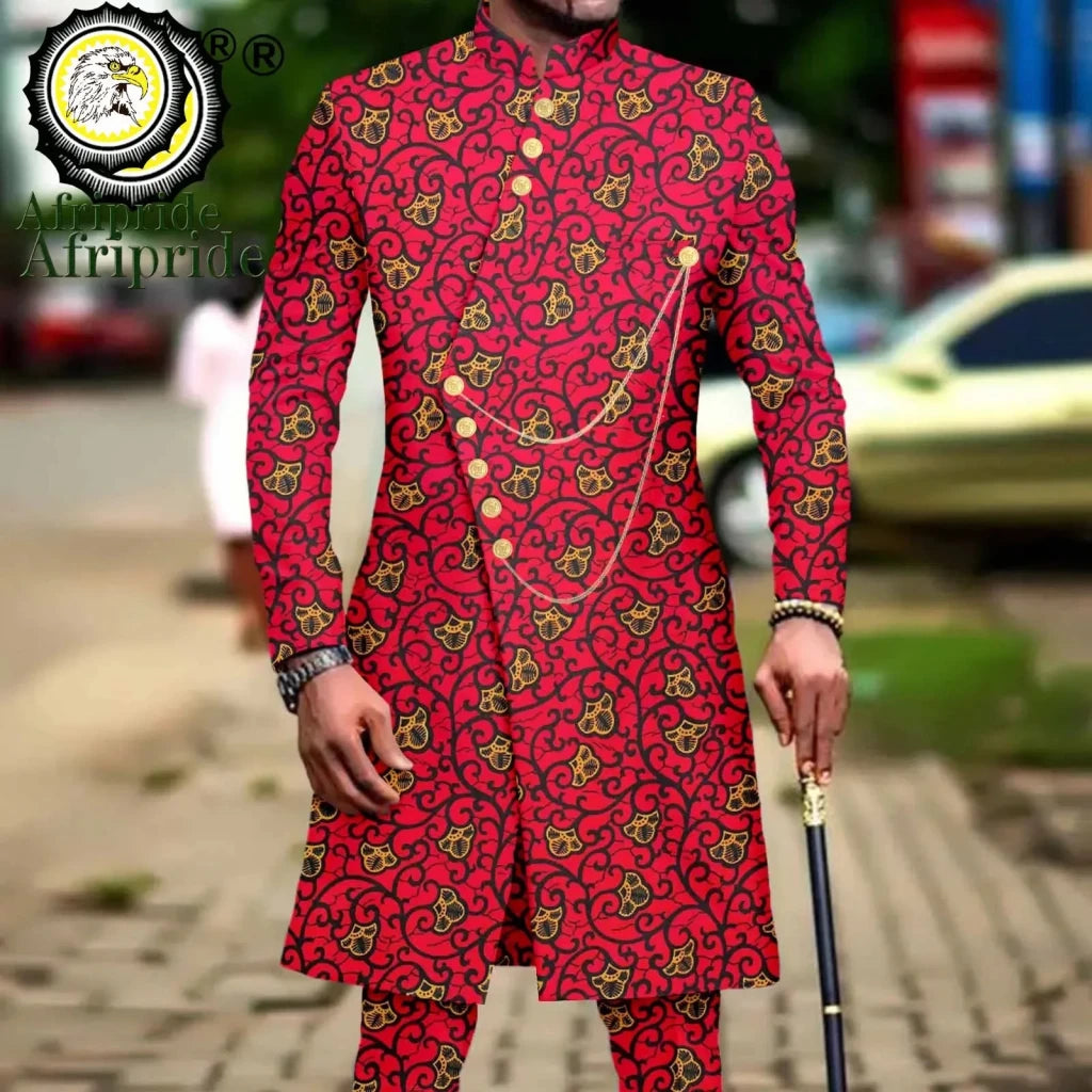 Men’s African Dashiki Suit – Printed Jacket and Ankara Pants 2-Piece Wedding Attire - Free Delivery Worldwide only at Flexi Africa