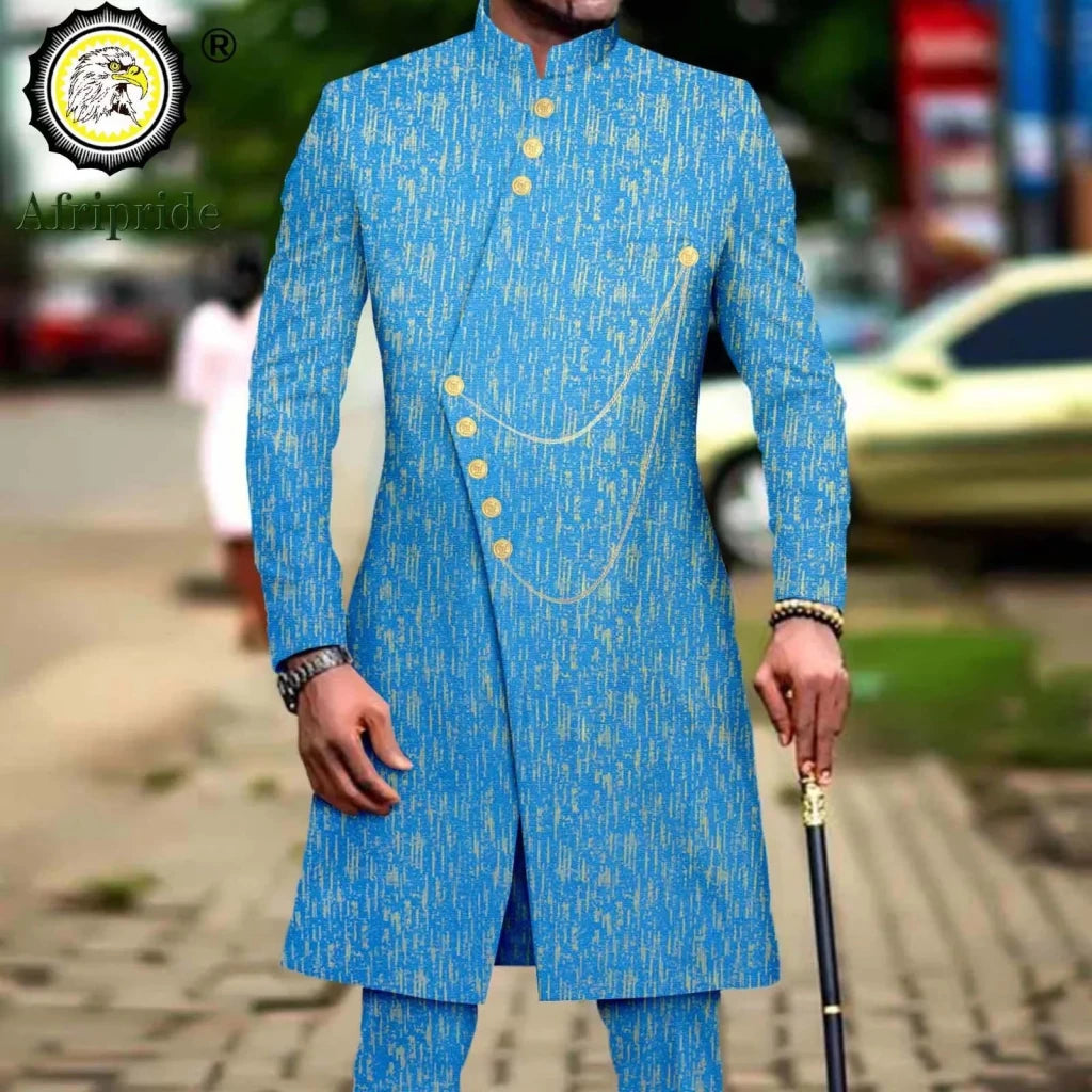 Men’s African Dashiki Suit – Printed Jacket and Ankara Pants 2-Piece Wedding Attire - Free Delivery Worldwide only at Flexi Africa