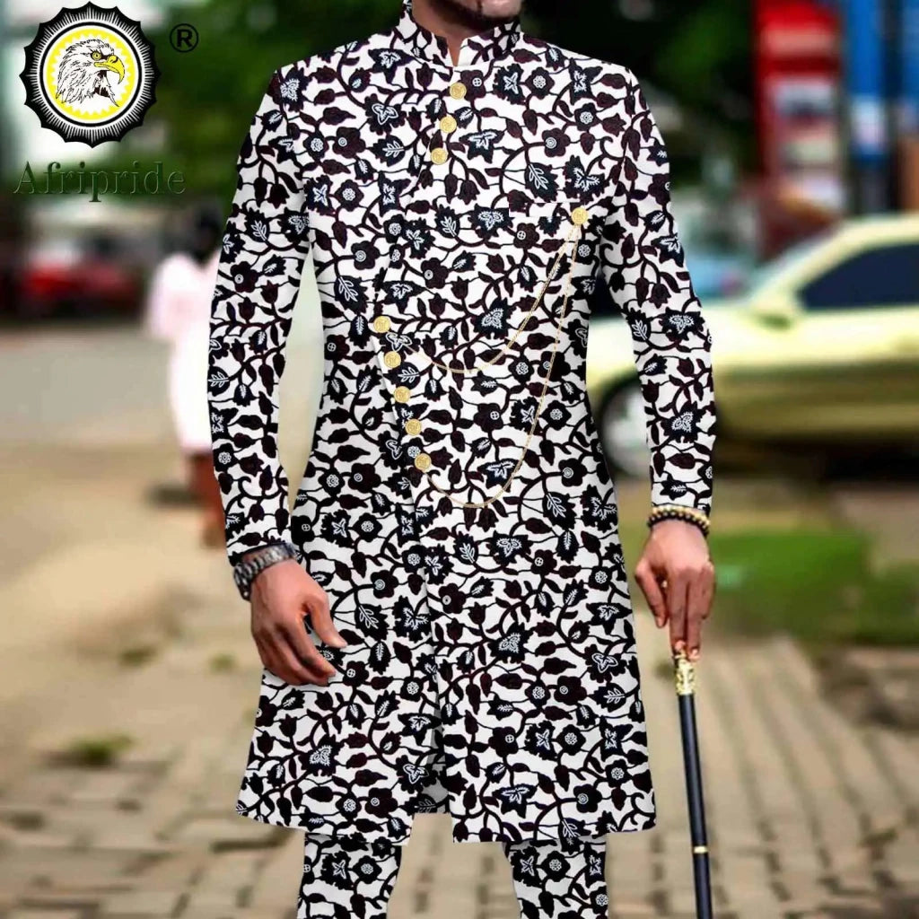 Men’s African Dashiki Suit – Printed Jacket and Ankara Pants 2-Piece Wedding Attire - Free Delivery Worldwide only at Flexi Africa
