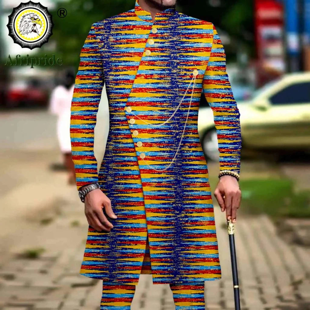 Men’s African Dashiki Suit – Printed Jacket and Ankara Pants 2-Piece Wedding Attire - Free Delivery Worldwide only at Flexi Africa