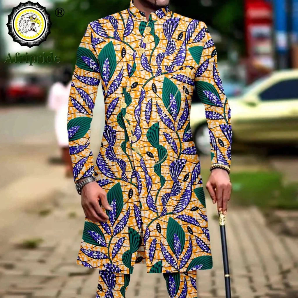 Men’s African Dashiki Suit – Printed Jacket and Ankara Pants 2-Piece Wedding Attire - Free Delivery Worldwide only at Flexi Africa