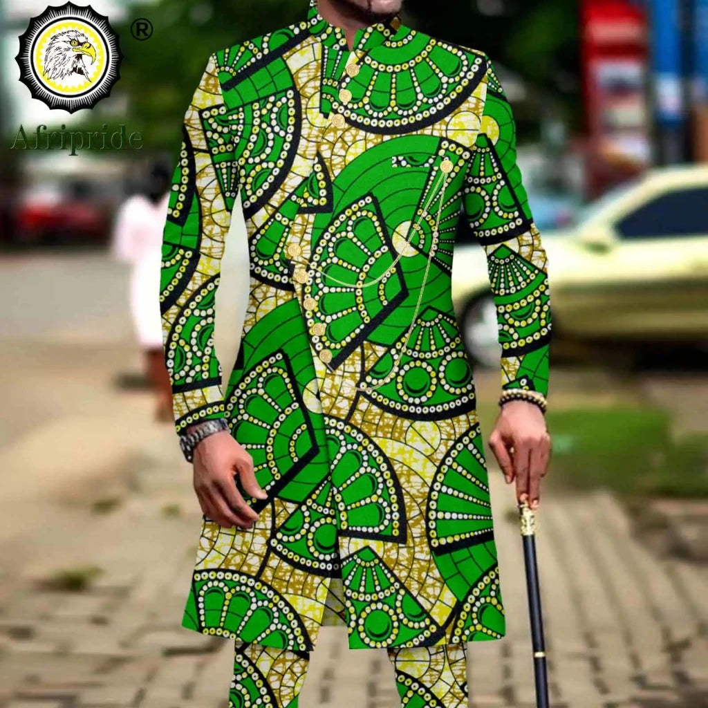 Men’s African Dashiki Suit – Printed Jacket and Ankara Pants 2-Piece Wedding Attire - Free Delivery Worldwide only at Flexi Africa
