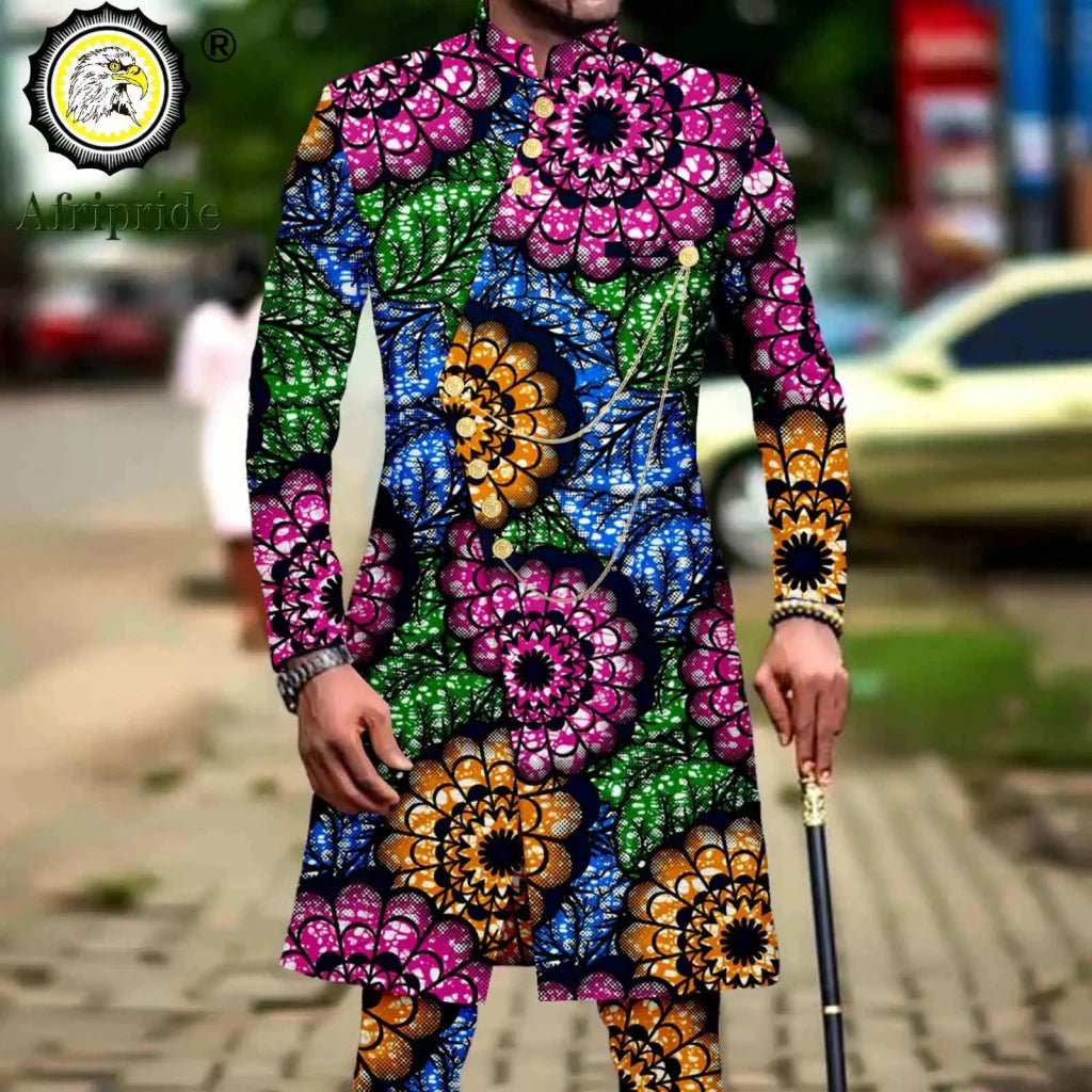 Men’s African Dashiki Suit – Printed Jacket and Ankara Pants 2-Piece Wedding Attire - Free Delivery Worldwide only at Flexi Africa