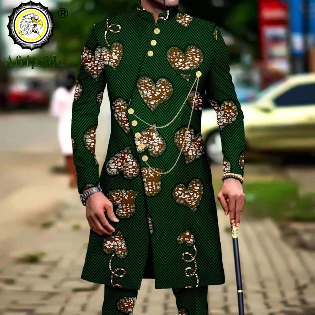 Men’s African Dashiki Suit – Printed Jacket and Ankara Pants 2-Piece Wedding Attire - Free Delivery Worldwide only at Flexi Africa