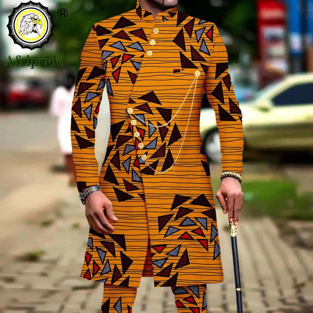 Men’s African Dashiki Suit – Printed Jacket and Ankara Pants 2-Piece Wedding Attire - Free Delivery Worldwide only at Flexi Africa