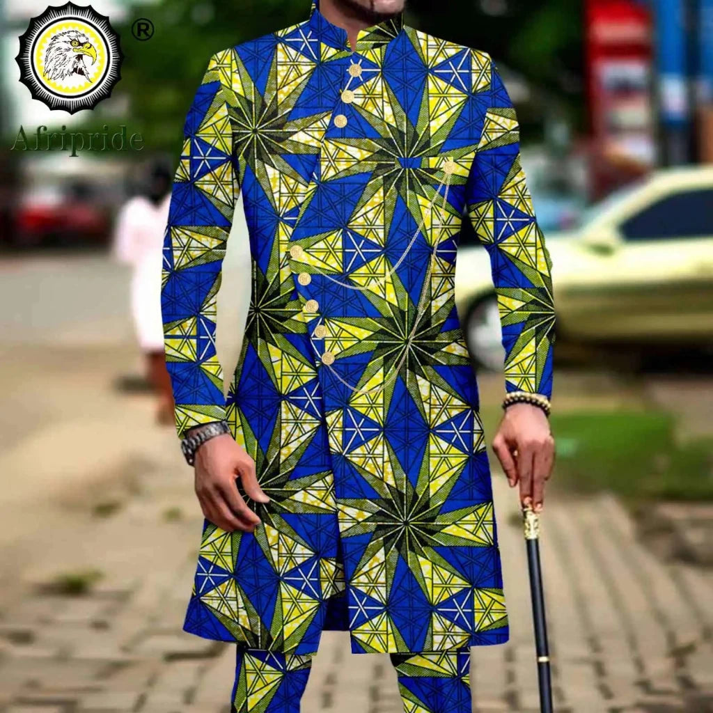 Men’s African Dashiki Suit – Printed Jacket and Ankara Pants 2-Piece Wedding Attire - Free Delivery Worldwide only at Flexi Africa
