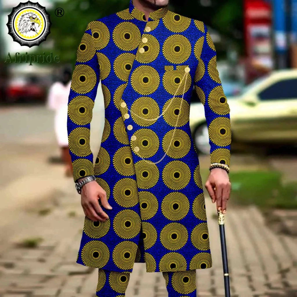 Men’s African Dashiki Suit – Printed Jacket and Ankara Pants 2-Piece Wedding Attire - Free Delivery Worldwide only at Flexi Africa