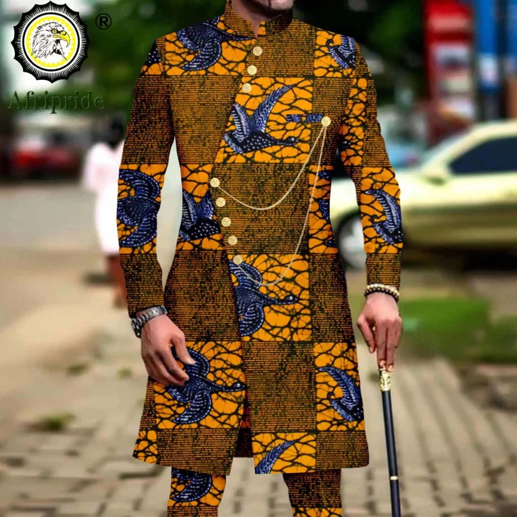 Men’s African Dashiki Suit – Printed Jacket and Ankara Pants 2-Piece Wedding Attire - Free Delivery Worldwide only at Flexi Africa
