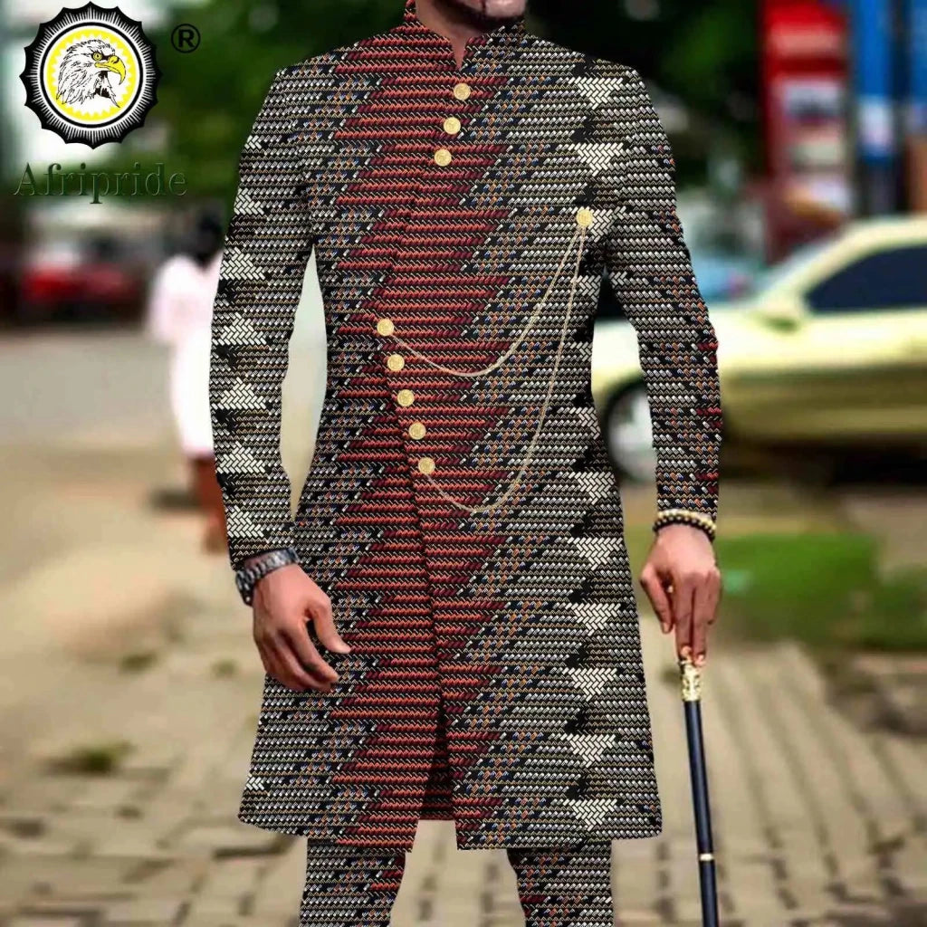 Men’s African Dashiki Suit – Printed Jacket and Ankara Pants 2-Piece Wedding Attire - Free Delivery Worldwide only at Flexi Africa