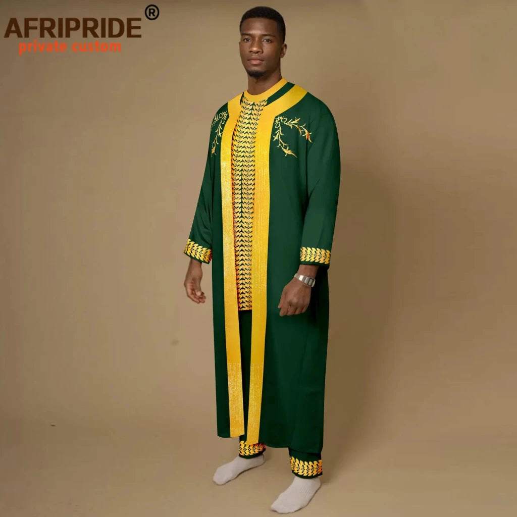 Men’s African Embroidered Agbada 3PC Set – Traditional Dashiki Robe, Shirt & Pants for Weddings - Free Delivery Worldwide only at Flexi Africa