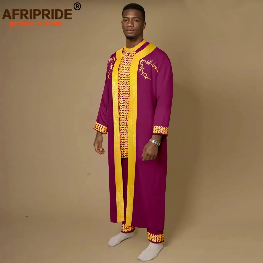 Men’s African Embroidered Agbada 3PC Set – Traditional Dashiki Robe, Shirt & Pants for Weddings - Free Delivery Worldwide only at Flexi Africa