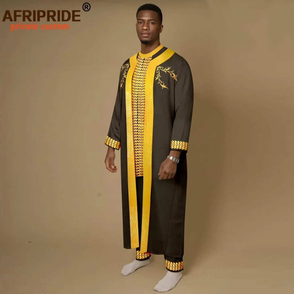 Men’s African Embroidered Agbada 3PC Set – Traditional Dashiki Robe, Shirt & Pants for Weddings - Free Delivery Worldwide only at Flexi Africa