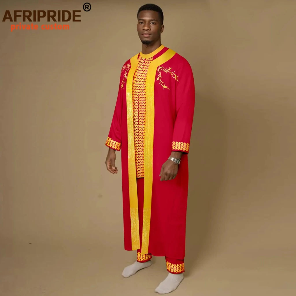 Men’s African Embroidered Agbada 3PC Set – Traditional Dashiki Robe, Shirt & Pants for Weddings - Free Delivery Worldwide only at Flexi Africa