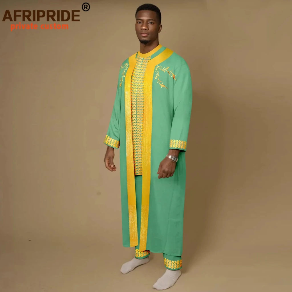 Men’s African Embroidered Agbada 3PC Set – Traditional Dashiki Robe, Shirt & Pants for Weddings - Free Delivery Worldwide only at Flexi Africa