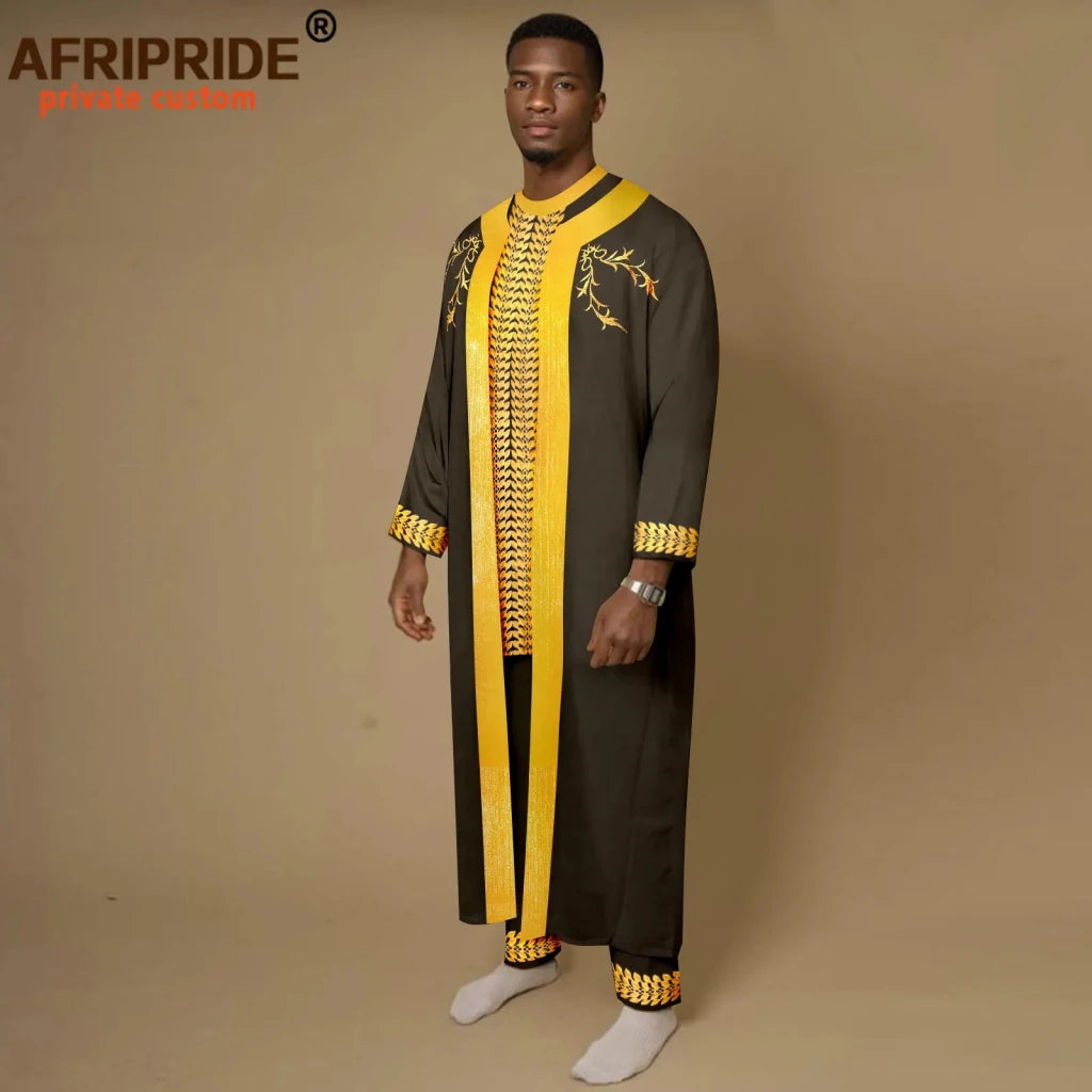 Men’s African Embroidered Agbada 3PC Set – Traditional Dashiki Robe, Shirt & Pants for Weddings - Free Delivery Worldwide only at Flexi Africa