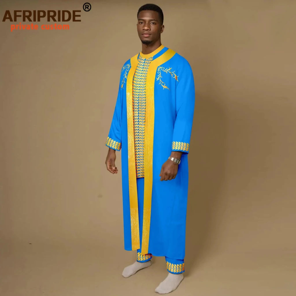 Men’s African Embroidered Agbada 3PC Set – Traditional Dashiki Robe, Shirt & Pants for Weddings - Free Delivery Worldwide only at Flexi Africa
