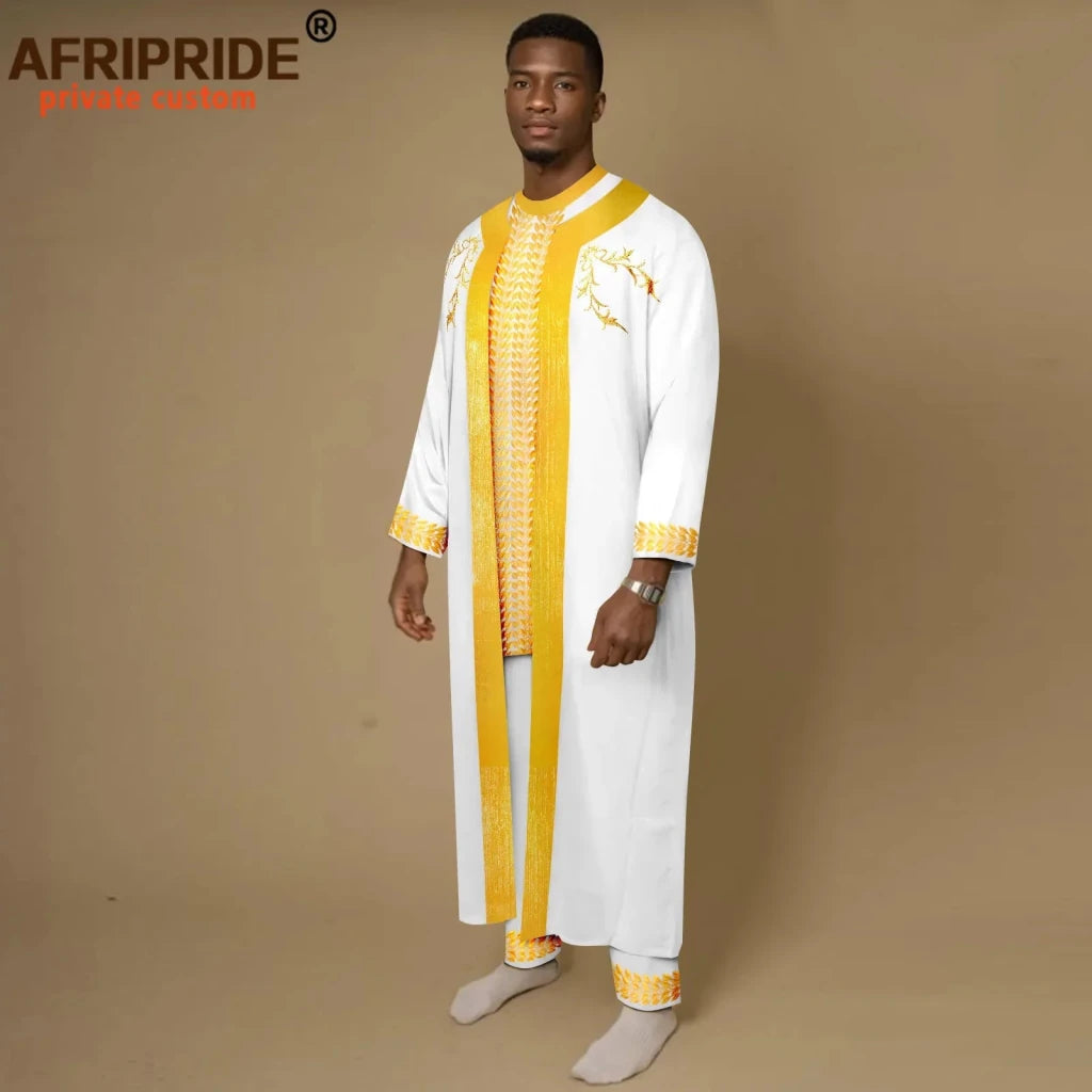 Men’s African Embroidered Agbada 3PC Set – Traditional Dashiki Robe, Shirt & Pants for Weddings - Free Delivery Worldwide only at Flexi Africa