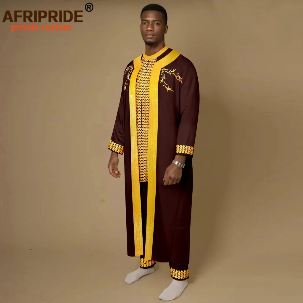 Men’s African Embroidered Agbada 3PC Set – Traditional Dashiki Robe, Shirt & Pants for Weddings - Free Delivery Worldwide only at Flexi Africa