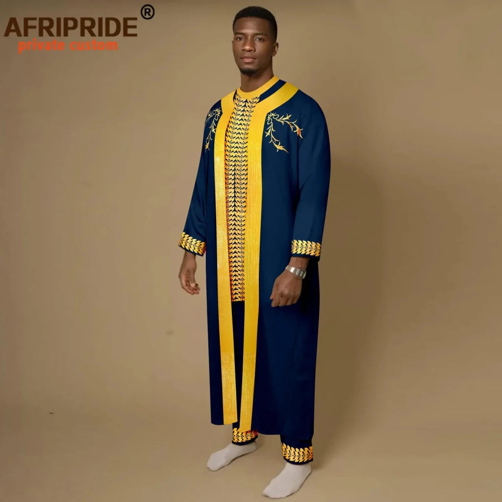 Men’s African Embroidered Agbada 3PC Set – Traditional Dashiki Robe, Shirt & Pants for Weddings - Free Delivery Worldwide only at Flexi Africa