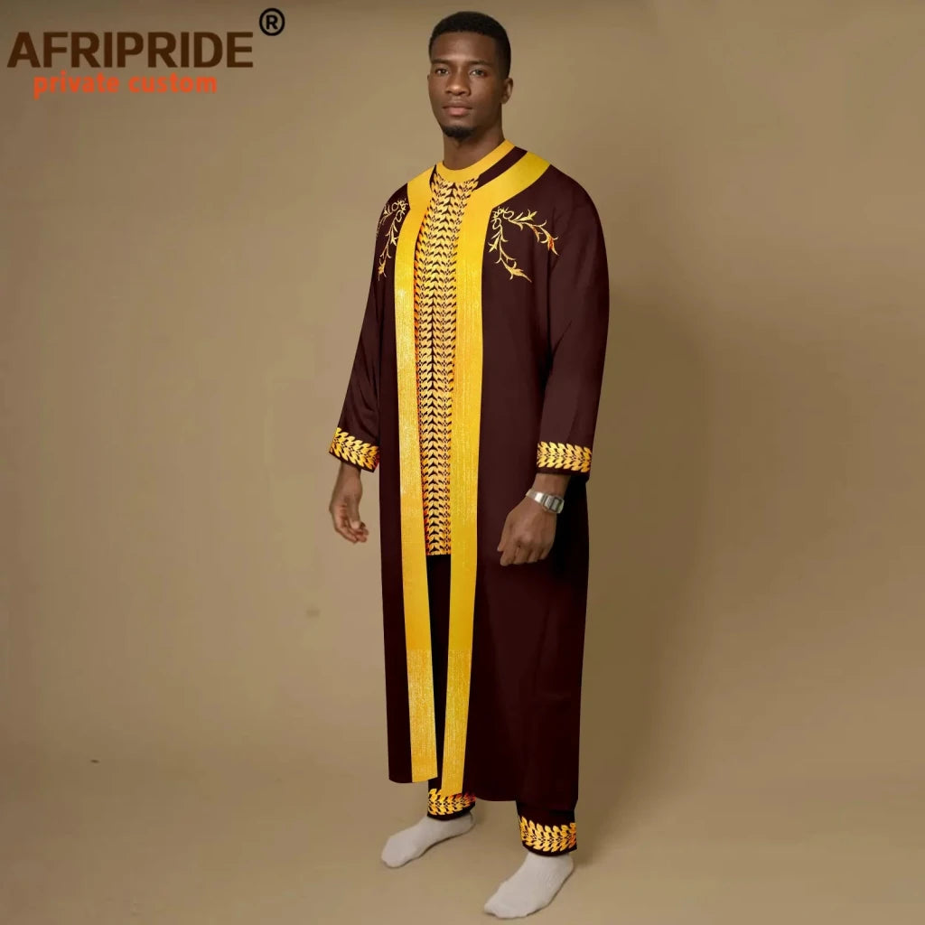Men’s African Embroidered Agbada 3PC Set – Traditional Dashiki Robe, Shirt & Pants for Weddings - Free Delivery Worldwide only at Flexi Africa