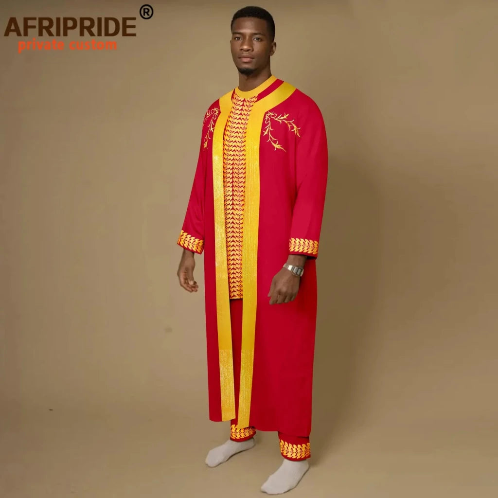 Men’s African Embroidered Agbada 3PC Set – Traditional Dashiki Robe, Shirt & Pants for Weddings - Free Delivery Worldwide only at Flexi Africa