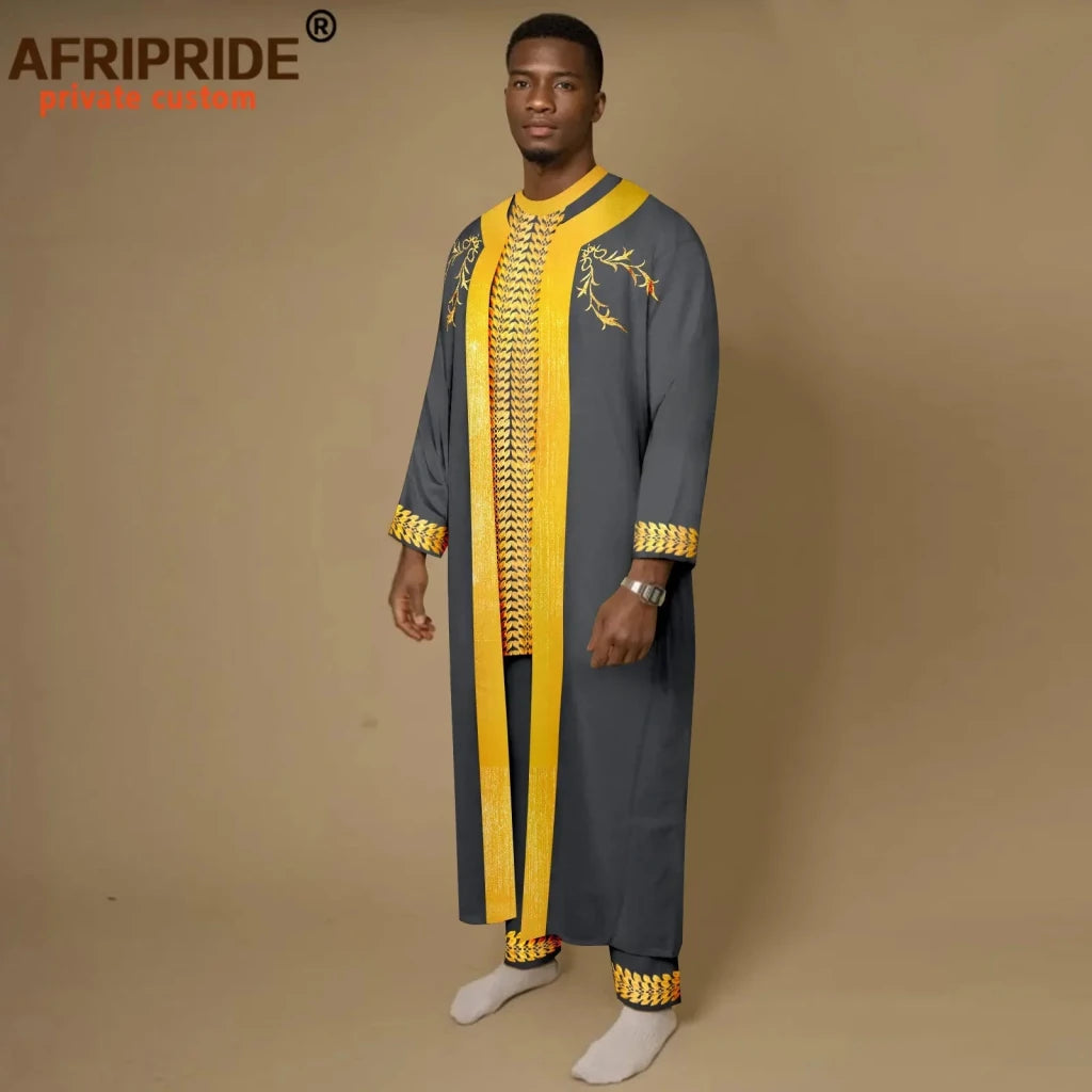 Men’s African Embroidered Agbada 3PC Set – Traditional Dashiki Robe, Shirt & Pants for Weddings - Free Delivery Worldwide only at Flexi Africa