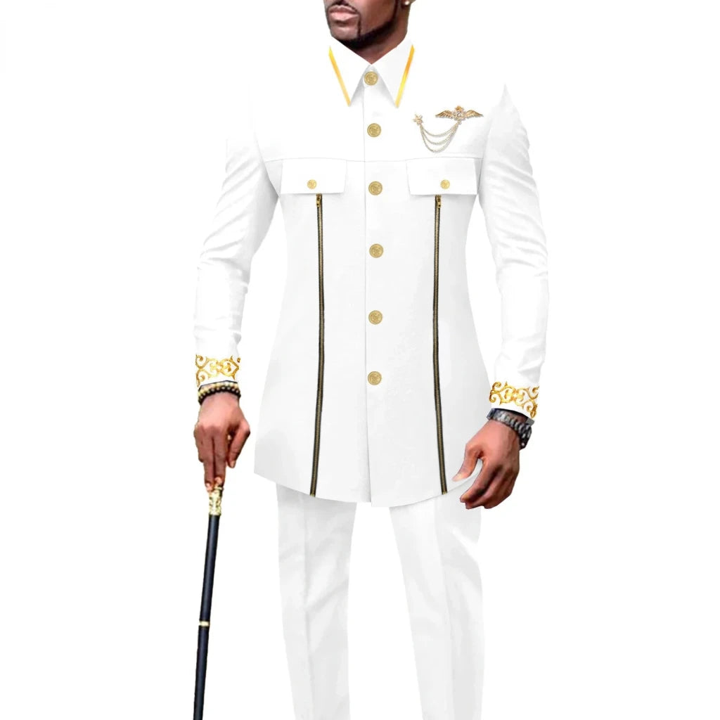 Men’s African Embroidered Cotton Set – Ethnic Casual Jacket & Pants Outfit - Free Delivery Worldwide only at Flexi Africa