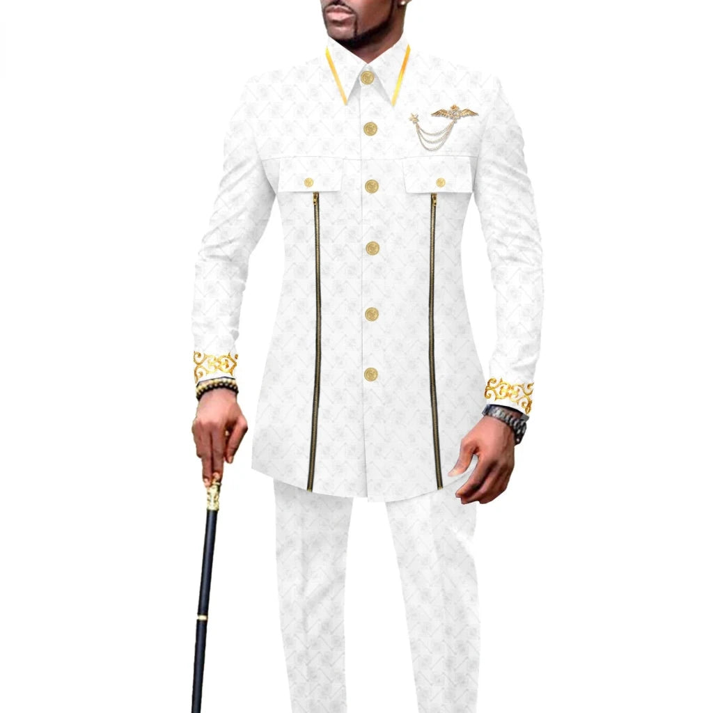 Men’s African Embroidered Cotton Set – Ethnic Casual Jacket & Pants Outfit - Free Delivery Worldwide only at Flexi Africa