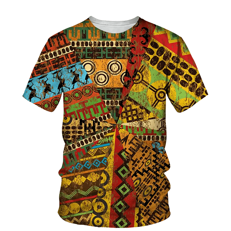 Men's African Folk Ethnic 3D Printed Fashion - O Collar, Short Sleeve, Loose Fit, Plus Size Top - Flexi Africa - FREE POST