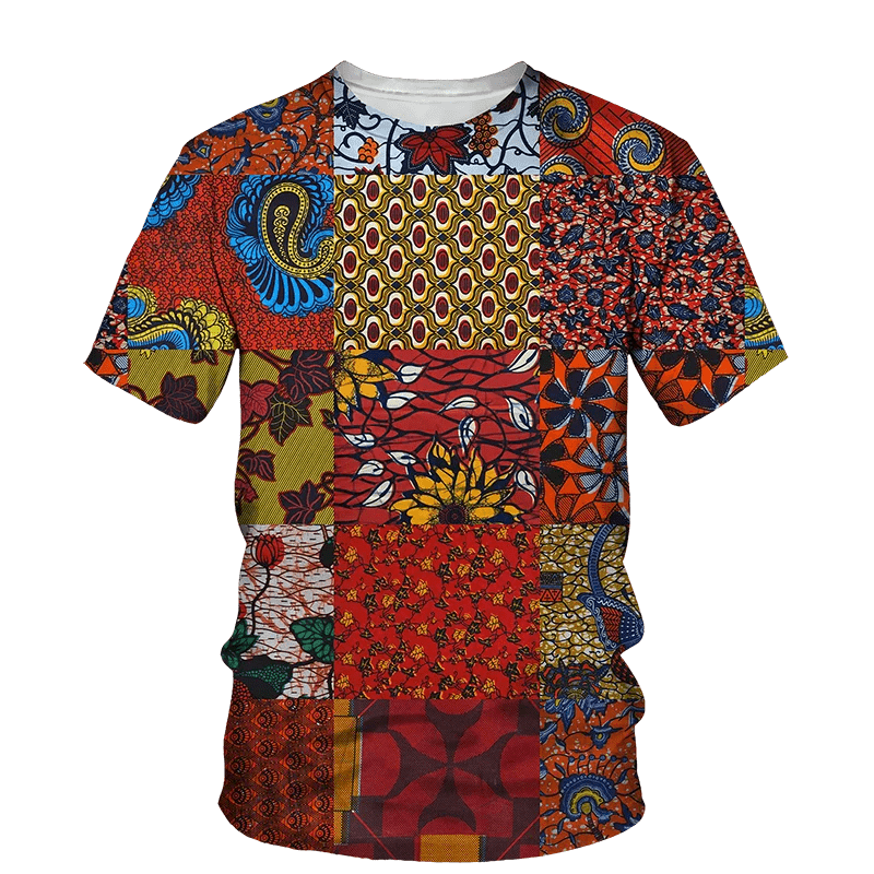 Men's African Folk Ethnic 3D Printed Fashion - O Collar, Short Sleeve, Loose Fit, Plus Size Top - Flexi Africa
