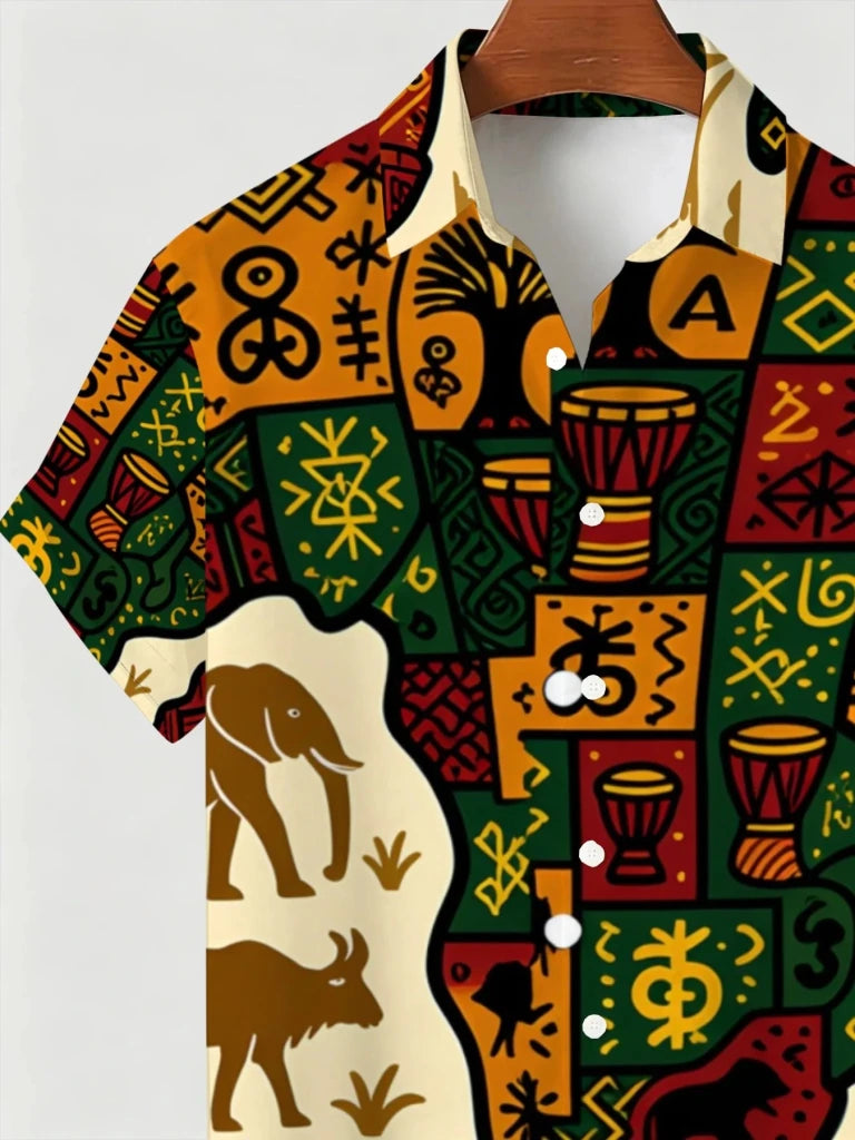 Men's African-Inspired Short-Sleeve Print Shirt - Free Delivery Worldwide only at Flexi Africa