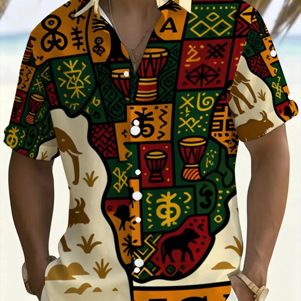Men's African-Inspired Short-Sleeve Print Shirt - Free Delivery Worldwide only at Flexi Africa