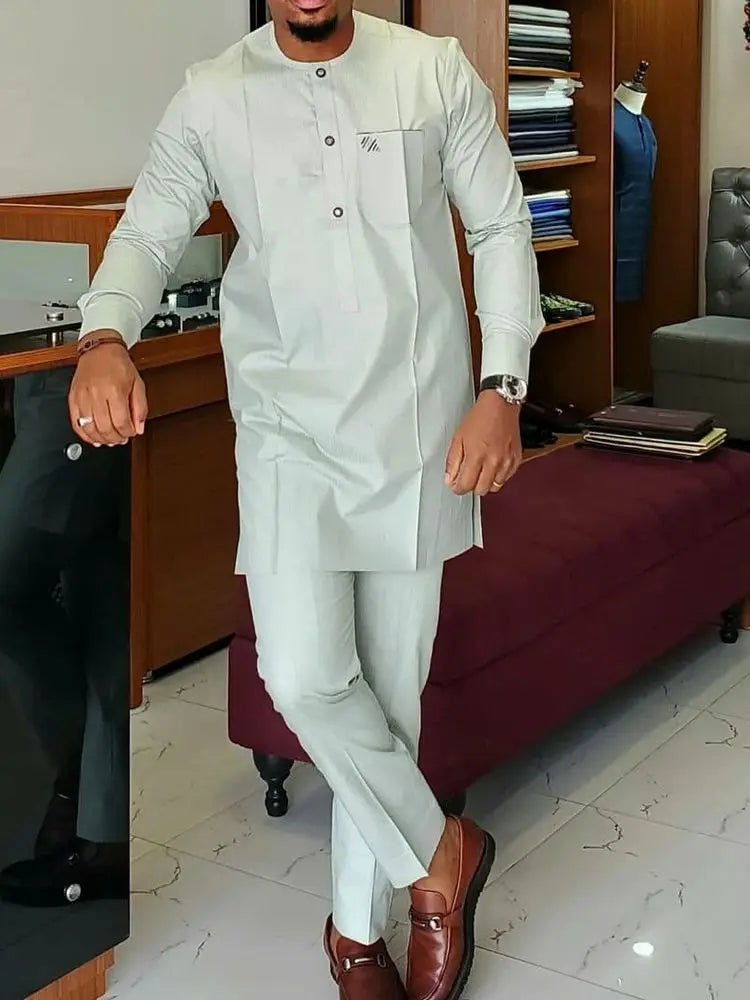 Men’s African Kaftan 2PC Suit – Solid Color Casual & Business Wear - Free Delivery Worldwide only at Flexi Africa