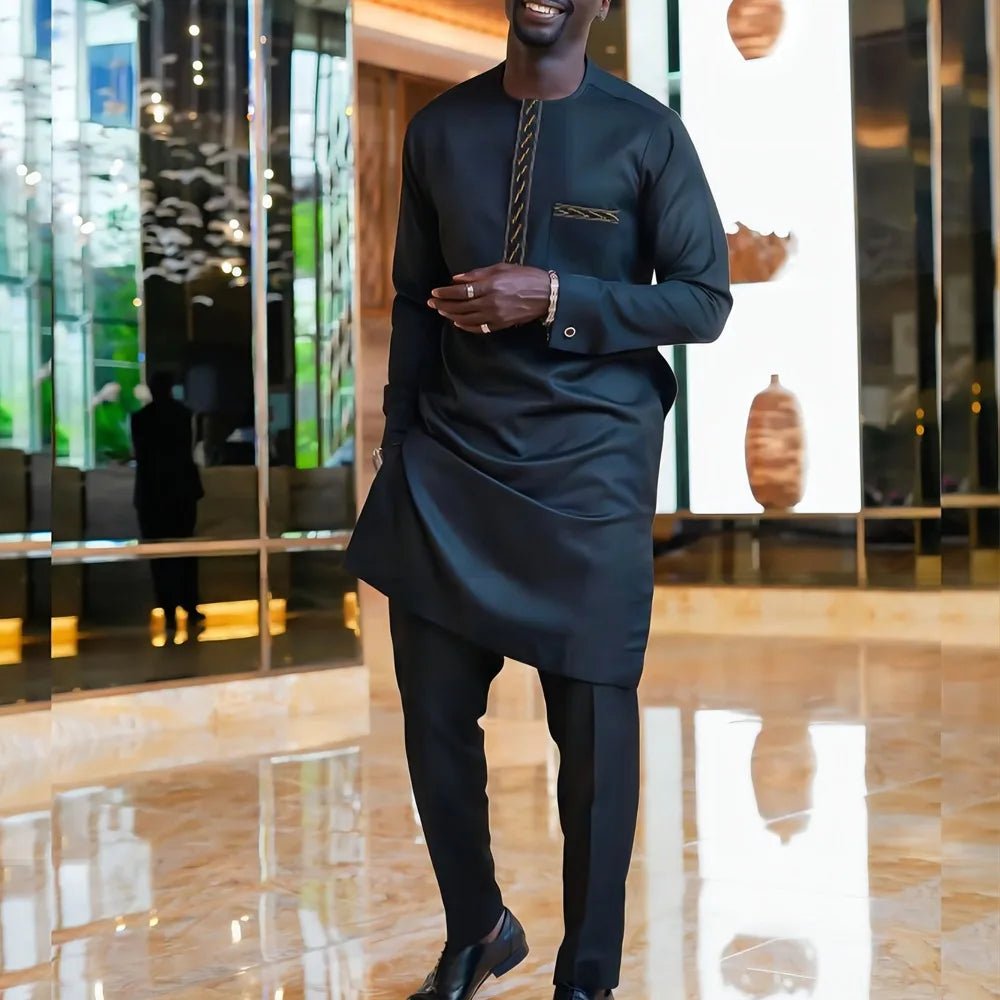 Men’s African Kaftan 2PC Suit – Solid Color Casual & Business Wear - Free Delivery Worldwide only at Flexi Africa