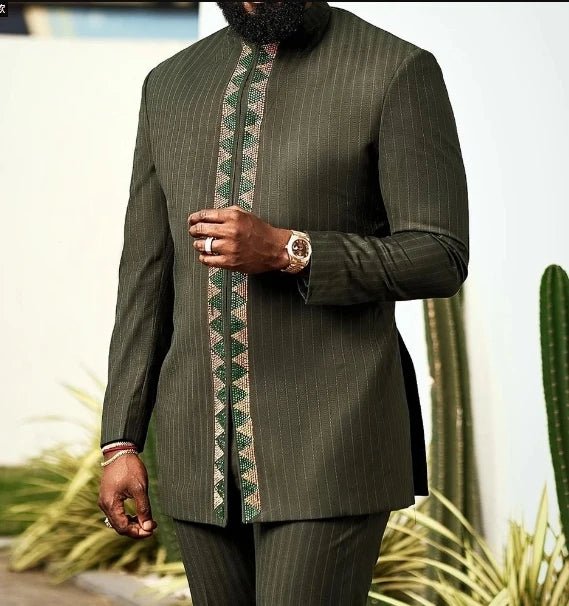 Men’s African Kaftan 2PC Suit – Solid Color Casual & Business Wear - Free Delivery Worldwide only at Flexi Africa
