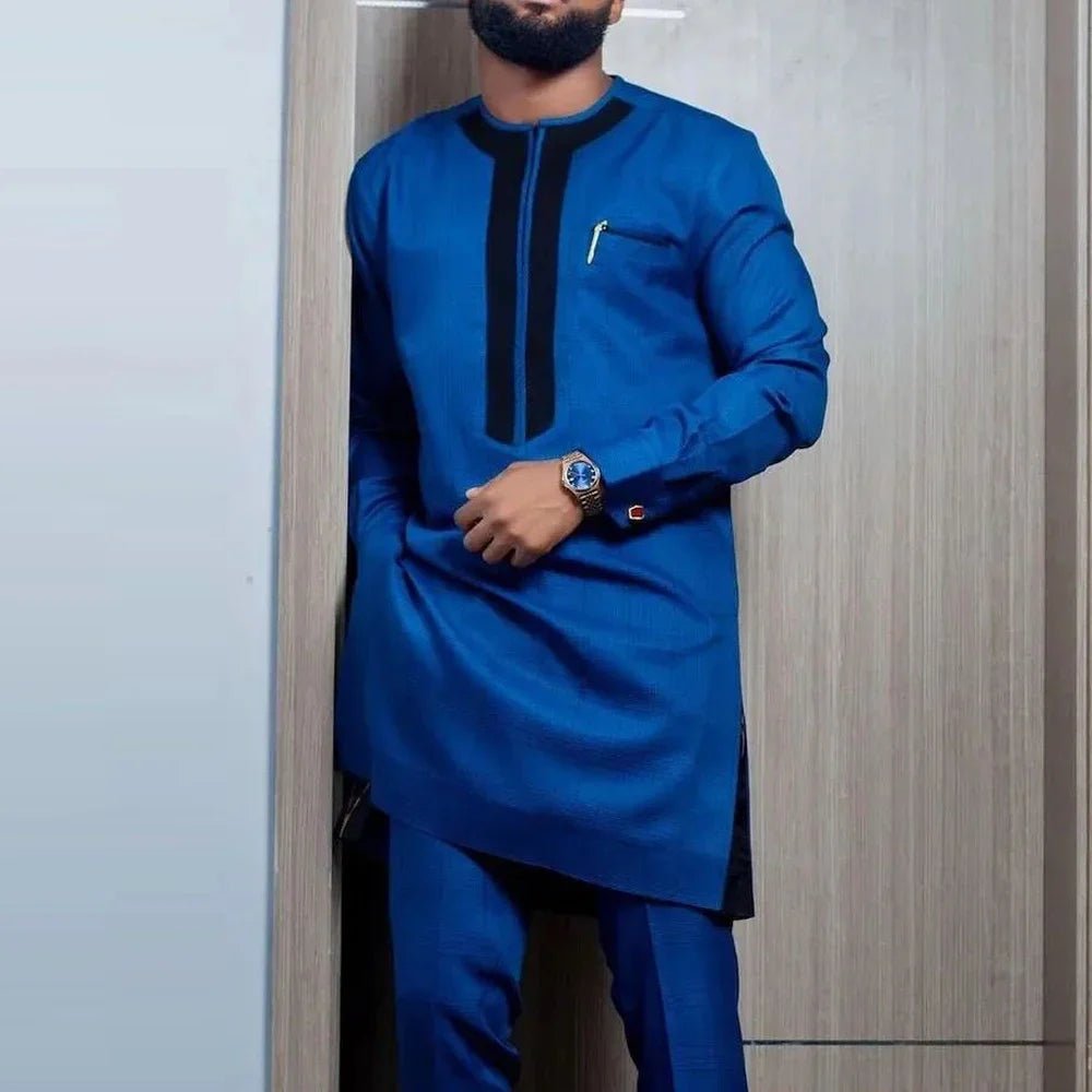 Men’s African Kaftan 2PC Suit – Solid Color Casual & Business Wear - Free Delivery Worldwide only at Flexi Africa