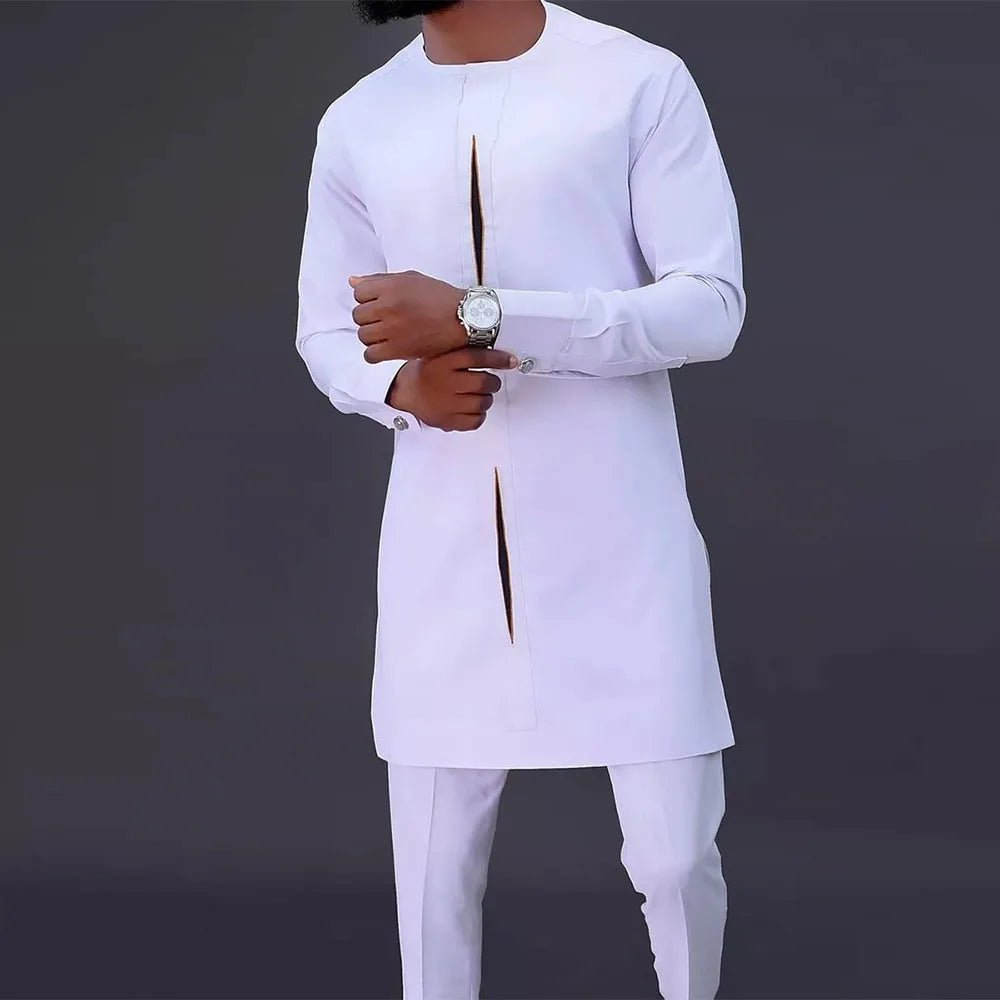 Men’s African Kaftan 2PC Suit – Solid Color Casual & Business Wear - Free Delivery Worldwide only at Flexi Africa